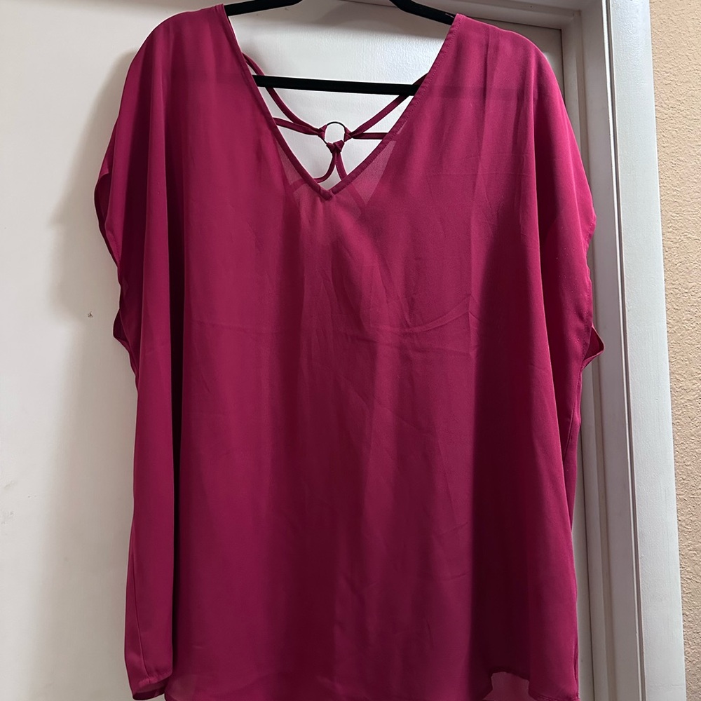 Torrid Pink Flutter Sleeve Blouse with Cut Out Neckline